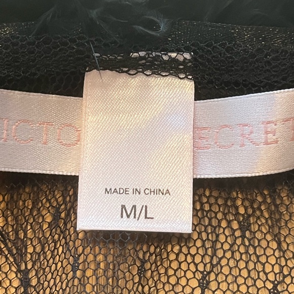 Victoria's Secret Black Sheer Lace Open Jacket Top Feather Boa Trim M/L Y2K Era? - Picture 8 of 11